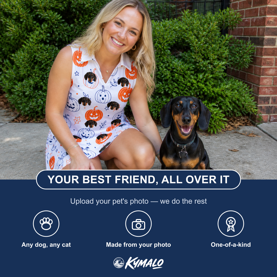 Friends in matching Women's Jack O'Jitters Custom Dog Face V-Neck Dress — a group gift photo