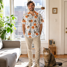 Full-length photo with the pet printed all over this Men's Jack O'Jitters Custom Cat Face Hawaiian Shirt