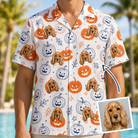 Man wearing Men's Jack O'Jitters Custom Dog Face Hawaiian Shirt — custom faces printed all-over