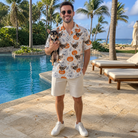 Full-length photo with the pet printed all over this Men's Jack O'Jitters Custom Dog Face Hawaiian Shirt