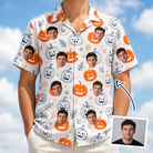 Man wearing Men's Jack O'Jitters Custom Face Hawaiian Shirt — custom faces printed all-over