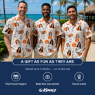 Friends in matching Men's Jack O'Jitters Custom Face Hawaiian Shirt — a group gift photo