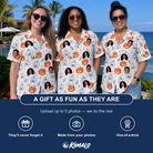 Friends in matching Women's Jack O'Jitters Custom Face Hawaiian Shirt — a group gift photo