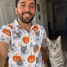 Selfie with the pet whose face is printed all over this Men's Jack O'Jitters Custom Cat Face Polo Shirt