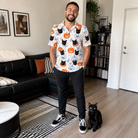 Full-length photo with the pet printed all over this Men's Jack O'Jitters Custom Cat Face Polo Shirt