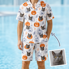 Man wearing Men's Jack O'Jitters Custom Cat Face Shirt & Shorts Set — custom faces printed all-over