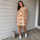 Full-length photo with the pet printed all over this Women's Spooky Squash Custom Cat Face Tank Dress