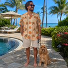 Full-length photo with the pet printed all over this Men's Spooky Squash Custom Dog Face Hawaiian Shirt