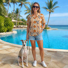 Full-length photo with the pet printed all over this Women's Spooky Squash Custom Dog Face Hawaiian Shirt