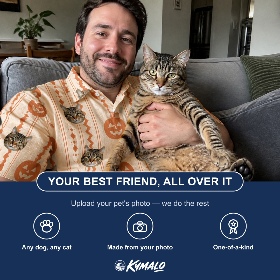 Friends in matching Men's Spooky Squash Custom Cat Face Polo Shirt — a group gift photo