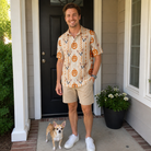 Full-length photo with the pet printed all over this Men's Spooky Squash Custom Dog Face Polo Shirt
