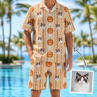 Man wearing Men's Spooky Squash Custom Cat Face Shirt & Shorts Set — custom faces printed all-over