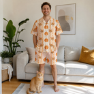 Full-length photo with the pet printed all over this Men's Spooky Squash Custom Cat Face Shirt & Shorts Set