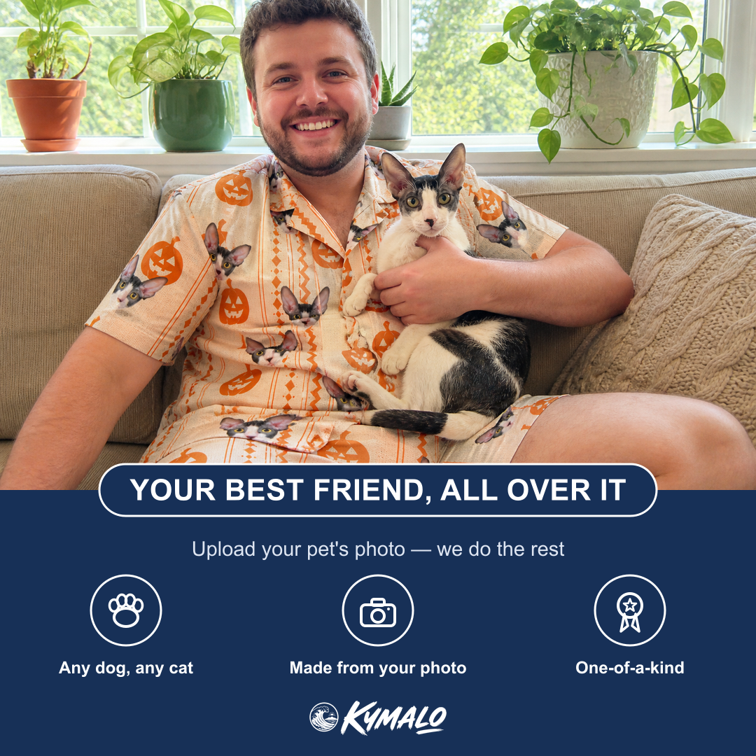 Friends in matching Men's Spooky Squash Custom Cat Face Shirt & Shorts Set — a group gift photo
