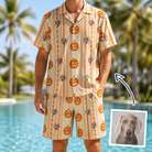 Man wearing Men's Spooky Squash Custom Dog Face Shirt & Shorts Set — custom faces printed all-over