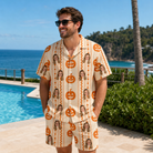 Real-life photo of someone wearing Men's Spooky Squash Custom Face Shirt & Shorts Set — custom faces printed all-over