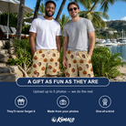 Friends in matching Men's Gourd Grins Custom Face Beach Shorts — a group gift photo
