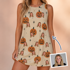 Woman wearing Women's Gourd Grins Custom Face Tank Dress — custom faces printed all-over