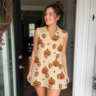 Real-life photo of someone wearing Women's Gourd Grins Custom Face V-Neck Dress — custom faces printed all-over