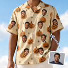Man wearing Men's Gourd Grins Custom Face Hawaiian Shirt — custom faces printed all-over