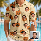 Man wearing Men's Gourd Grins Custom Face Polo Shirt — custom faces printed all-over
