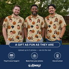 Friends in matching Men's Gourd Grins Custom Face Polo Shirt — a group gift photo