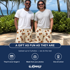 Friends in matching Men's Lantern Laughs Custom Face Beach Shorts — a group gift photo