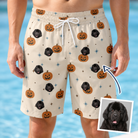 Man wearing Men's Lantern Laughs Custom Dog Face Beach Shorts — custom faces printed all-over