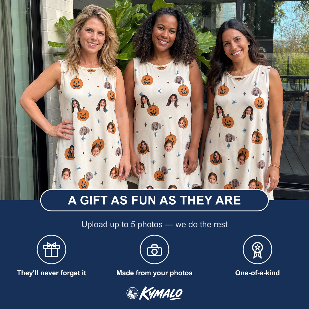 Friends in matching Women's Lantern Laughs Custom Face Tank Dress — a group gift photo