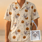 Man wearing Men's Lantern Laughs Custom Cat Face Hawaiian Shirt — custom faces printed all-over