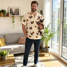 Full-length photo with the pet printed all over this Men's Lantern Laughs Custom Cat Face Hawaiian Shirt