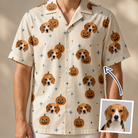 Man wearing Men's Lantern Laughs Custom Dog Face Hawaiian Shirt — custom faces printed all-over