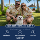 Friends in matching Men's Lantern Laughs Custom Dog Face Hawaiian Shirt — a group gift photo