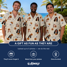 Friends in matching Men's Lantern Laughs Custom Face Hawaiian Shirt — a group gift photo