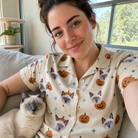 Selfie with the pet whose face is printed all over this Women's Lantern Laughs Custom Cat Face Hawaiian Shirt