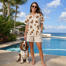 Full-length photo with the pet printed all over this Women's Lantern Laughs Custom Dog Face Hawaiian Shirt