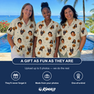 Friends in matching Women's Lantern Laughs Custom Face Hawaiian Shirt — a group gift photo