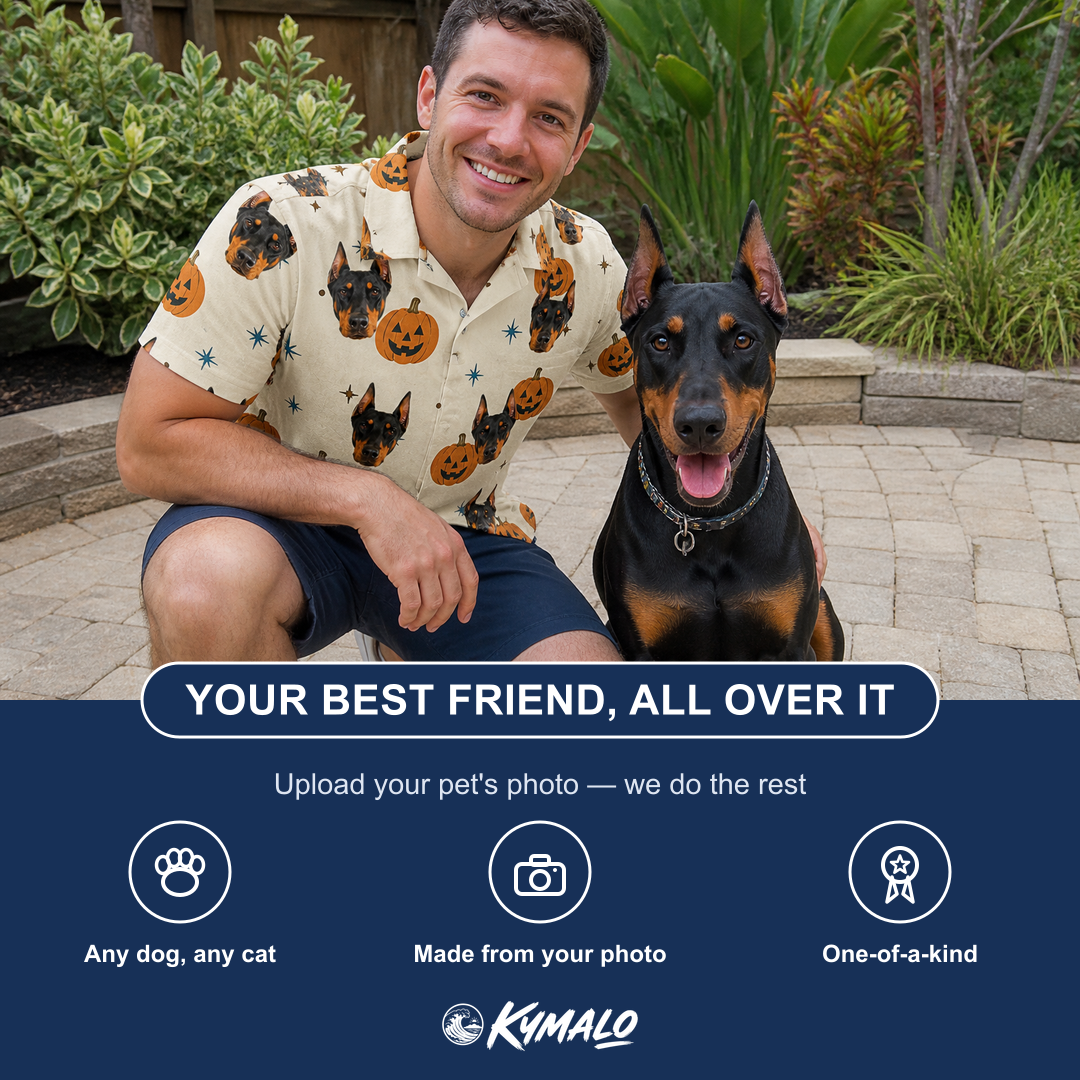 Friends in matching Men's Lantern Laughs Custom Dog Face Polo Shirt — a group gift photo