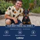 Friends in matching Men's Lantern Laughs Custom Dog Face Polo Shirt — a group gift photo