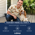 Friends in matching Men's Lantern Laughs Custom Dog Face Polo Shirt — a group gift photo