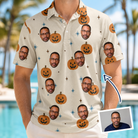 Man wearing Men's Lantern Laughs Custom Face Polo Shirt — custom faces printed all-over