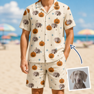 Man wearing Men's Lantern Laughs Custom Dog Face Shirt & Shorts Set — custom faces printed all-over