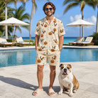 Full-length photo with the pet printed all over this Men's Lantern Laughs Custom Dog Face Shirt & Shorts Set