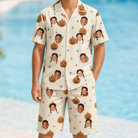 Model wearing Men's Lantern Laughs Custom Face Shirt & Shorts Set printed with kids' faces