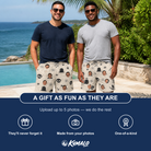 Friends in matching Men's Cryptic Crawlies Custom Face Beach Shorts — a group gift photo