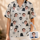 Woman wearing Women's Cryptic Crawlies Custom Face Hawaiian Shirt — custom faces printed all-over