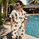 Real-life photo of someone wearing Men's Cryptic Crawlies Custom Face Shirt & Shorts Set — custom faces printed all-over