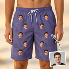 Man wearing Men's Cemetery Chuckles Custom Face Beach Shorts — custom faces printed all-over