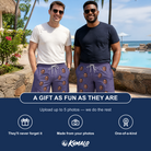 Friends in matching Men's Cemetery Chuckles Custom Face Beach Shorts — a group gift photo