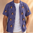 Man wearing Men's Cemetery Chuckles Custom Face Hawaiian Shirt open over a white tee